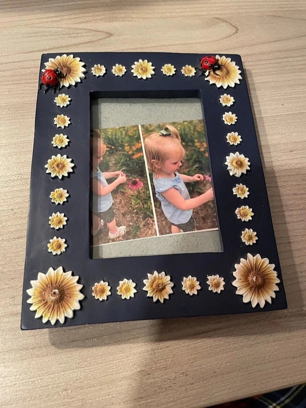3"x5" Floral Ladybug Picture Frame Blue & Gold